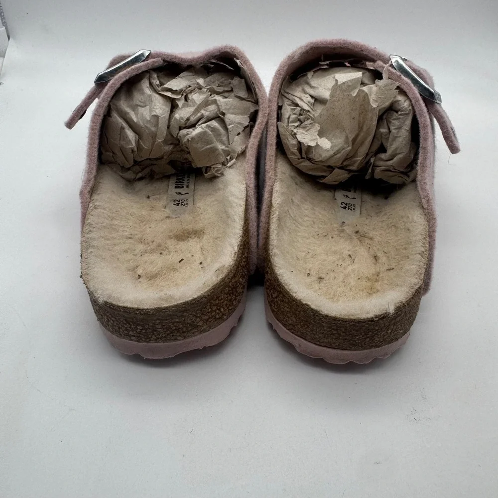 Birkenstock Arizona Shearling Pink Wool Felt‎ Sandals US 11 M9 EU42